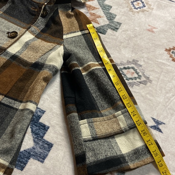 Elevenses Womens Wool blend Plaid Brown and Black Pea Coat Anthropologie size S - Picture 12 of 14